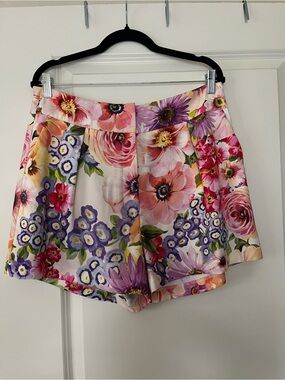 Express Floral High Waist Shorts in White, Pink, Purple, Green